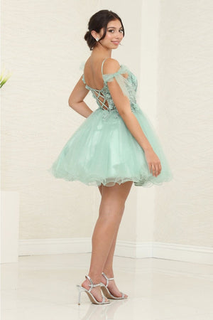 May Queen MQ2066 Sheer Bodice Floral Graduation Short Dress - Dress