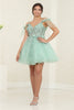 May Queen MQ2066 Sheer Bodice Floral Graduation Short Dress - Dress