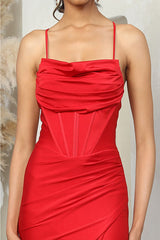 May Queen MQ2068 Spaghetti Strap Pleated Stretchy Black-Tie Gown - Dress