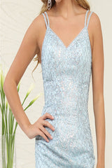 May Queen MQ2075 Sleeveless Glitter Semi-Formal Short Dress - Dress