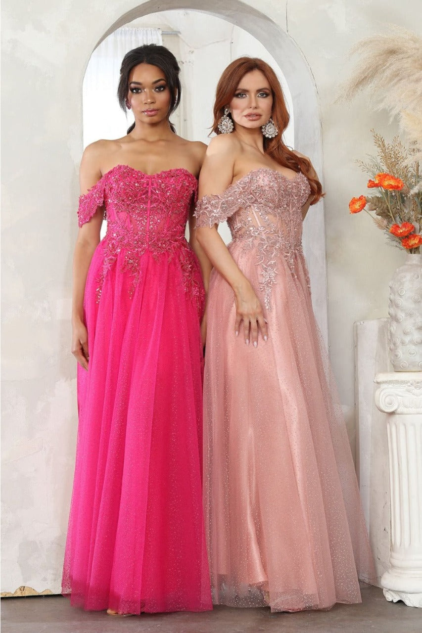 May Queen MQ2079 Off-Shoulder Glitter Prom A-Line Long Gown - Dress