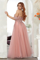 May Queen MQ2079 Off-Shoulder Glitter Prom A-Line Long Gown - Dress