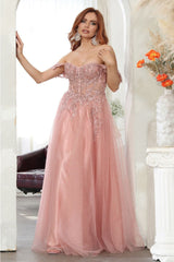 May Queen MQ2079 Off-Shoulder Glitter Prom A-Line Long Gown - FUCHSIA / 4 - Dress