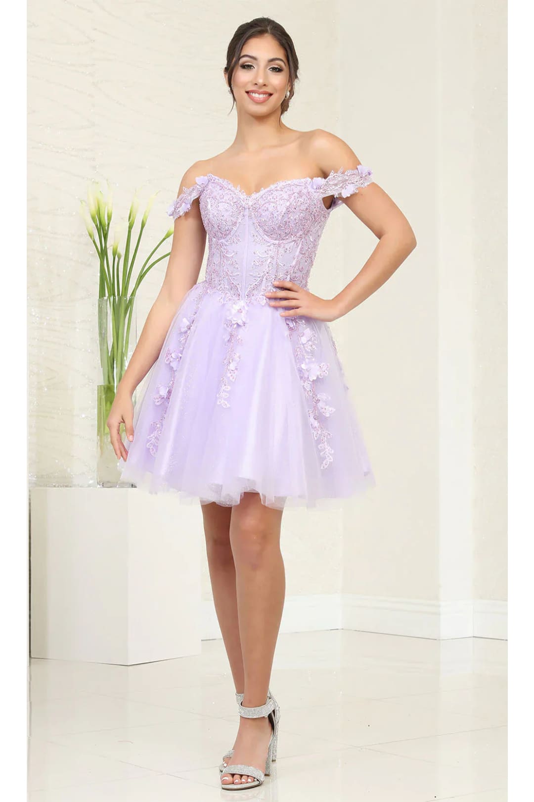 May Queen MQ2081 Strapless Off-Shoulder Dress with Short Sleeves - Ivory / 4 - Dress