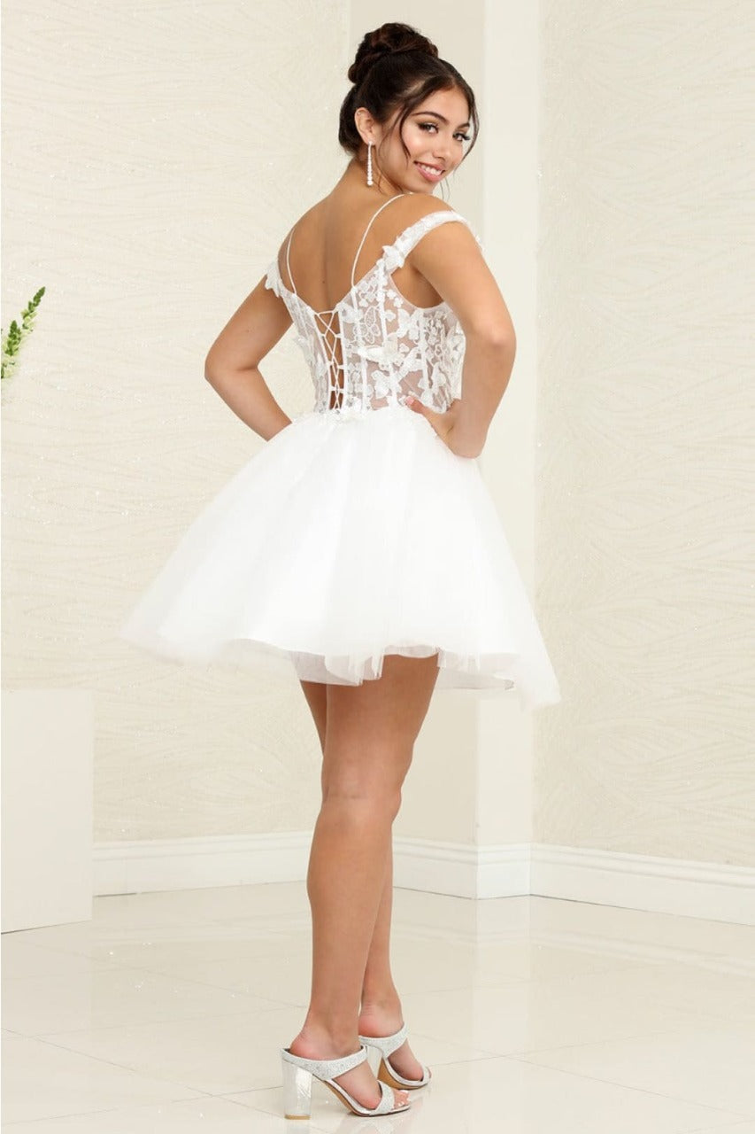 May Queen MQ2090 Cold-Shoulder Fitted Bodice Hoco Short Dress - Dress