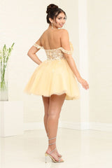 May Queen MQ2091 Off-Shoulder Corset Floral Cocktail Dress - Dress