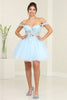 May Queen MQ2091 Off-Shoulder Corset Floral Cocktail Dress - BABY BLUE / 2 - Dress