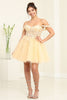 May Queen MQ2091 Off-Shoulder Corset Floral Cocktail Dress - CHAMPAGNE / 2 - Dress