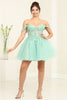 May Queen MQ2091 Off-Shoulder Corset Floral Cocktail Dress - SAGE / 2 - Dress