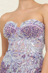 May Queen MQ2098 Sweetheart Victorian Lilac Homecoming Sequin Dress - Dress