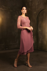 May Queen MQ2100 3/4 Sleeves Tea Length Mother of the Bride Dress - DUSTY ROSE / M - Dress