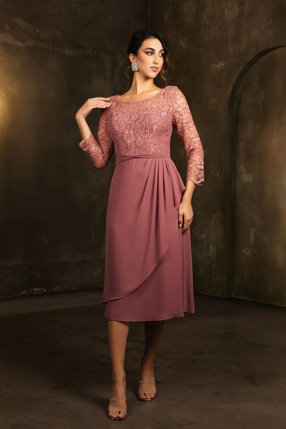 May Queen MQ2100 3/4 Sleeves Tea Length Mother of the Bride Dress - Dress