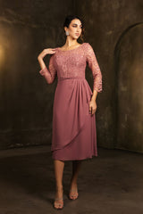 May Queen MQ2100 3/4 Sleeves Tea Length Mother of the Bride Dress - Dress