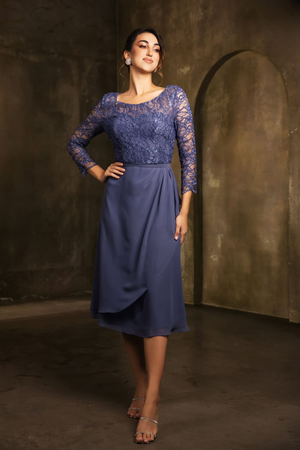 May Queen MQ2100 3/4 Sleeves Tea Length Mother of the Bride Dress - Dress