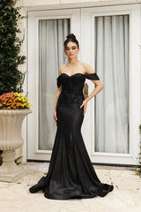 May Queen MQ2104 Draped Sleeves Corset Glitter Red Carpet Gown - Dress