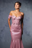 May Queen MQ2104 Draped Sleeves Corset Glitter Red Carpet Gown - Dress
