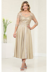 Mother Of The Bride A-Line Round Neck Dress By May Queen MQ2057 - GOLD / M - Dress