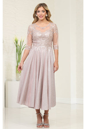 Mother Of The Bride A-Line Round Neck Dress By May Queen MQ2057 - ROSEGOLD / M - Dress