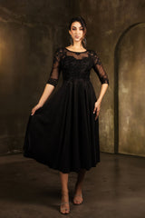 Mother Of The Bride A-Line Round Neck Semi Formal Dress By May Queen MQ2057 - BLACK / M - Dress
