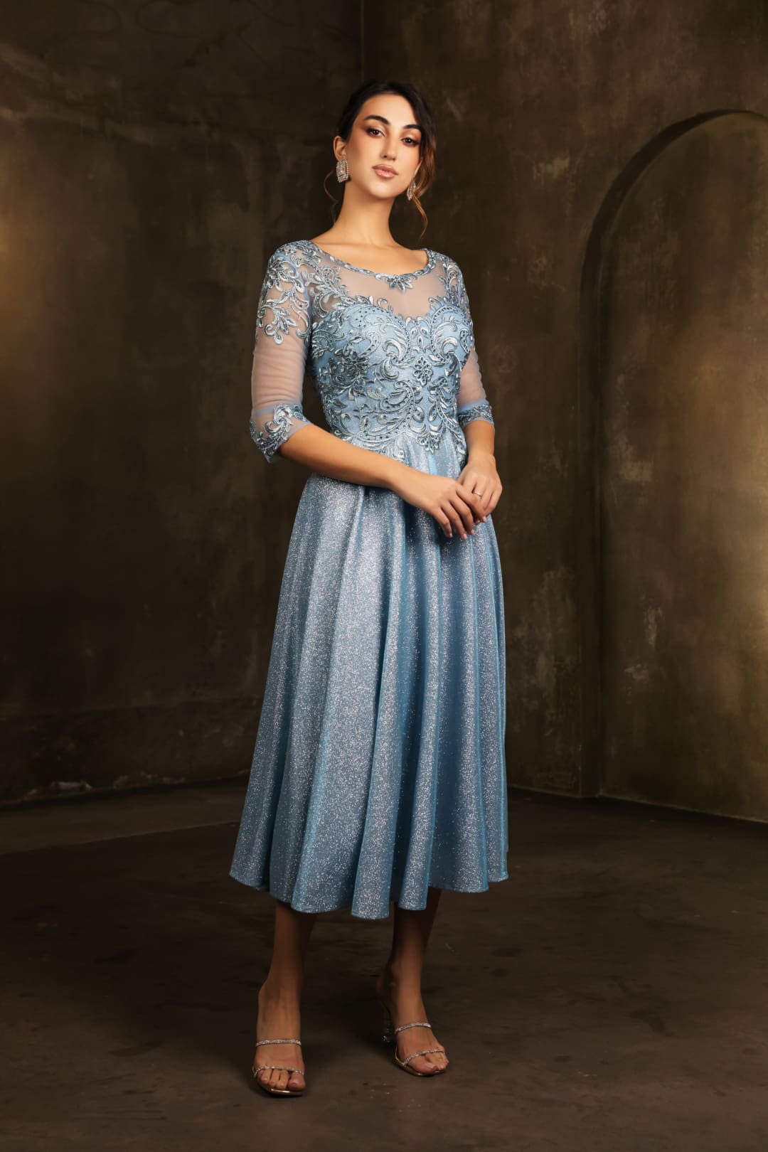 Mother Of The Bride A-Line Round Neck Semi Formal Dress By May Queen MQ2057 - DUSTY BLUE / M - Dress