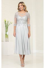 Mother Of The Bride A-Line Round Neck Semi Formal Dress By May Queen MQ2057 - SILVER / M - Dress