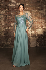 Mother Of The Bride Dress Long Sleeve A-Line Gown By May Queen MQ2161 - Dress