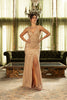 Mother Of The Bride Dress V-Neck Sleeveless Gown By Royal Queen RQ8154 - CHAMPAGNE/NUDE / 8 - Dress