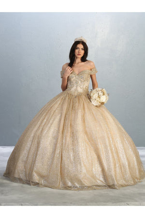 Off The Shoulder Quinceanera Dress And Plus Size - CHAMPAGNE / 4