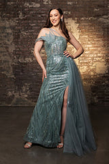 Pageant Dress Asymmetric Sheer Sides Prom Gown By Royal Queen RQ8177 - SAGE / 6 - Dress