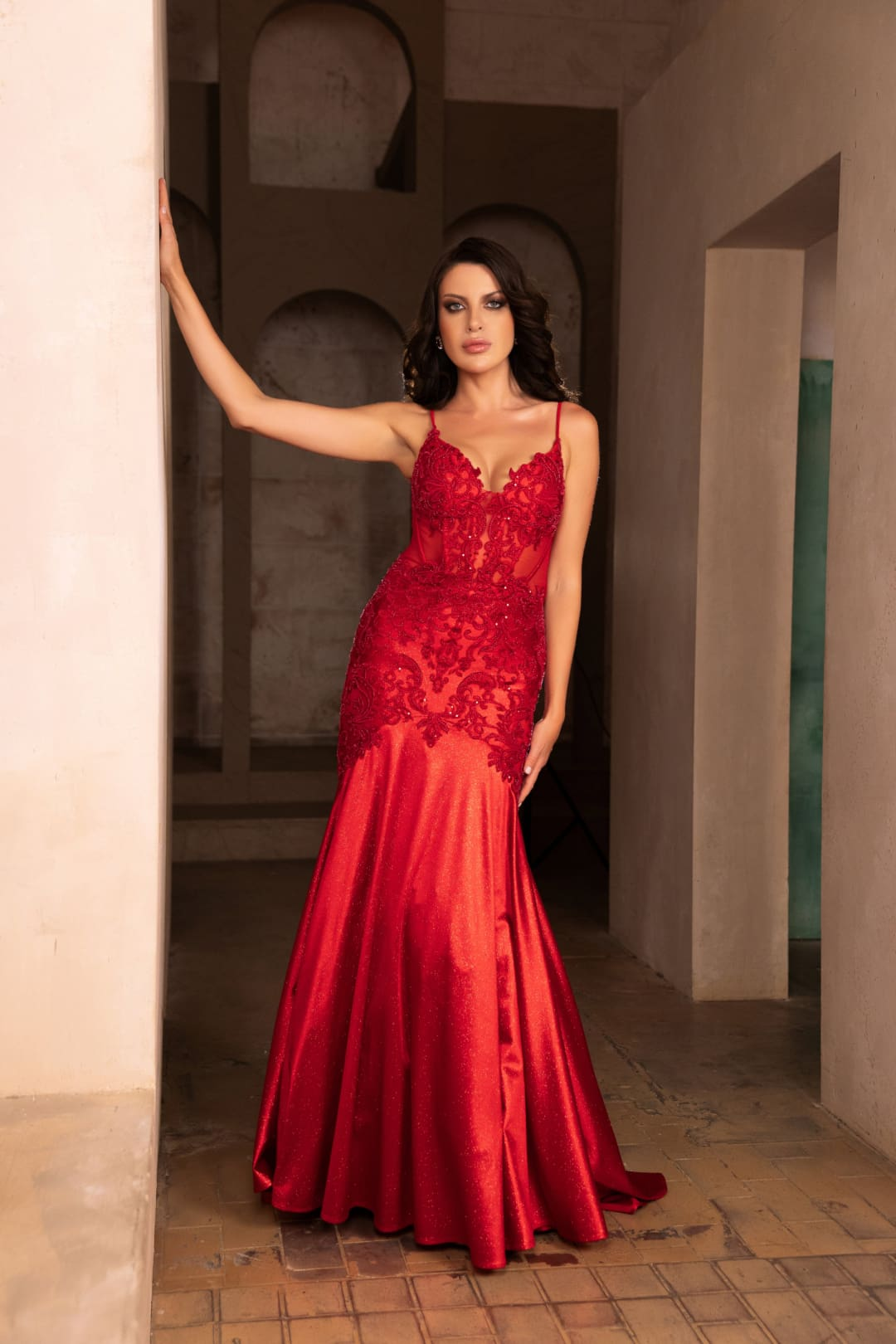 Pageant Dress V-Neck Sleeveless Mermaid Formal Dress By May Queen MQ2123 - RED / 4 - Dress