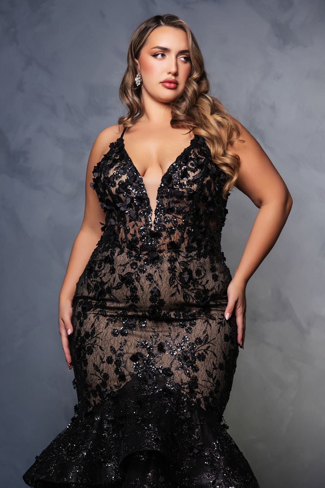 Prom Dress Plunging V-Neck Beaded Formal Gown By Royal Queen RQ8148 - Dress