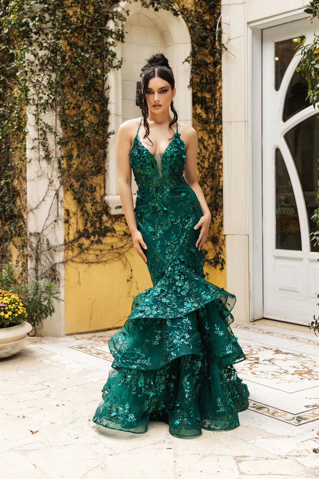 Prom Dress Plunging V-Neck Beaded Formal Gown By Royal Queen RQ8148 - HUNTERGREEN / 4 - Dress