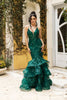 Prom Dress Plunging V-Neck Beaded Formal Gown By Royal Queen RQ8148 - HUNTERGREEN / 4 - Dress