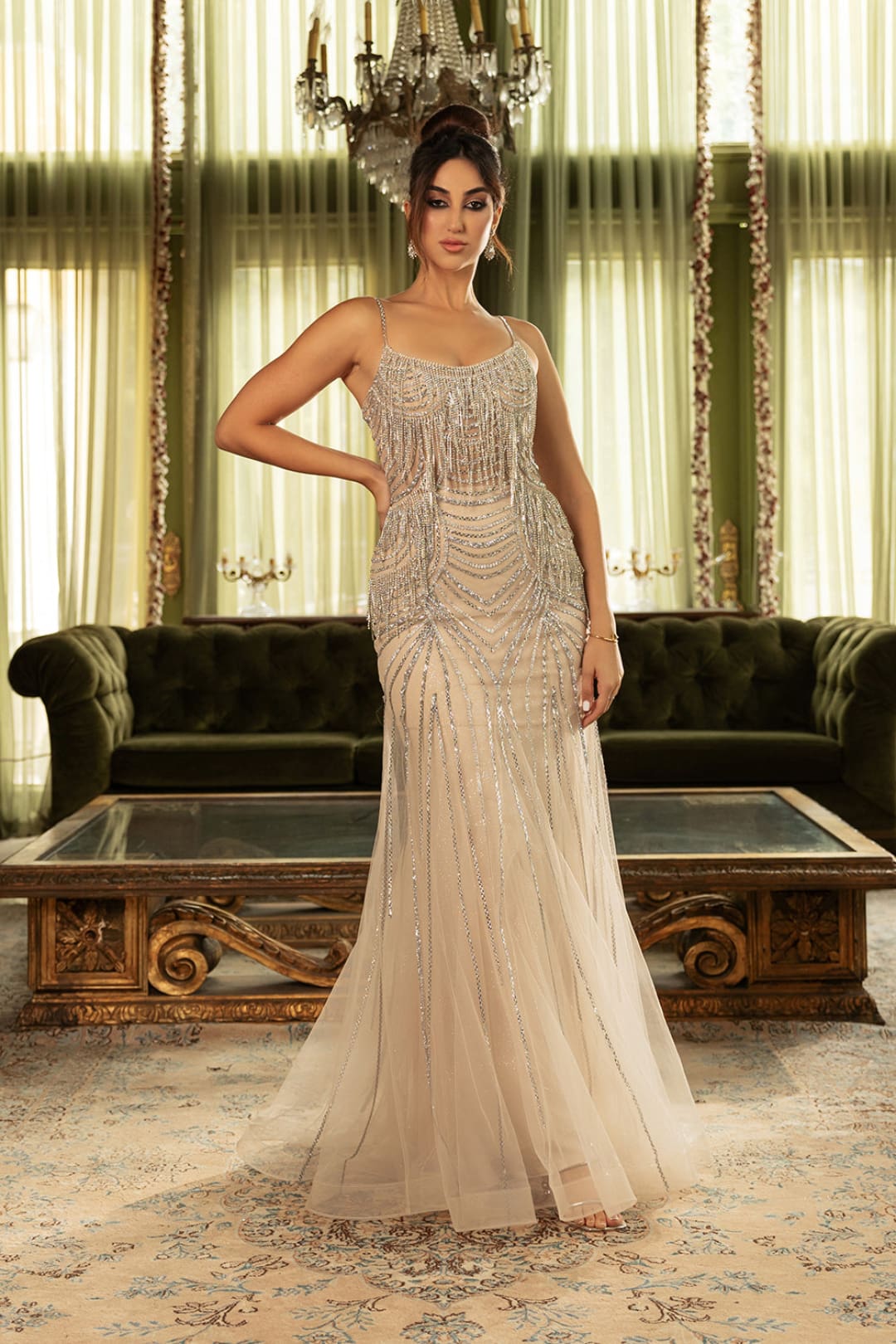 Prom Dress Scoop Neck Mermaid Evening Gown By Royal Queen RQ8167 - CHAMPAGNE / 4 - Dress
