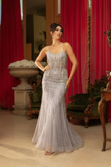 Prom Dress Scoop Neck Mermaid Evening Gown By Royal Queen RQ8167 - SILVER / 4 - Dress