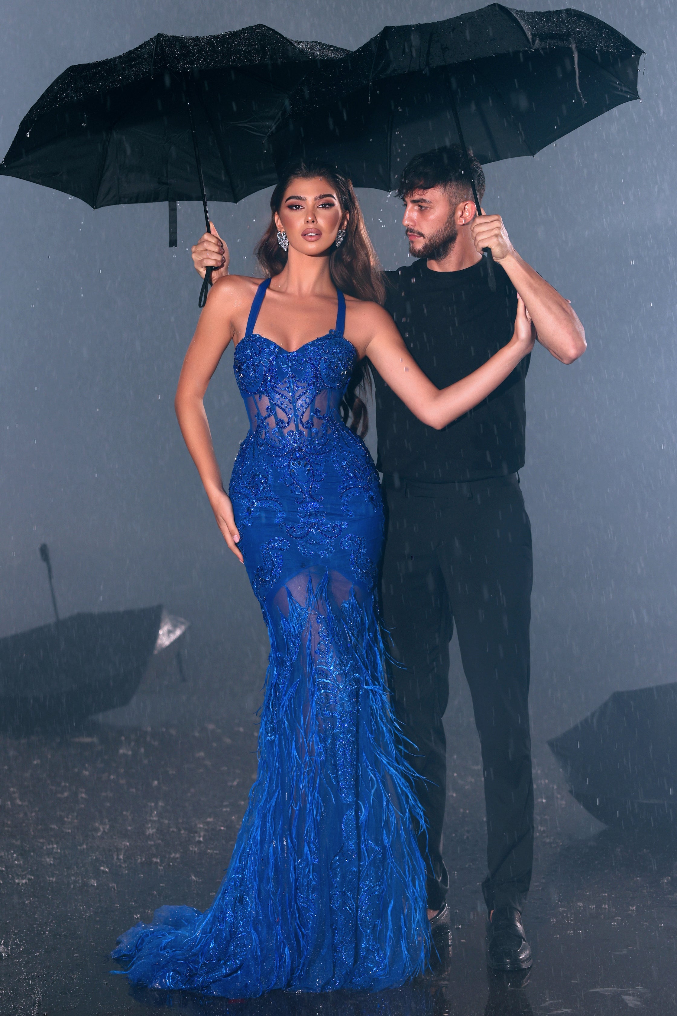 Portia and Scarlett's Enchanting Feathered Trumpet Gown: Elevate Your Special Moments