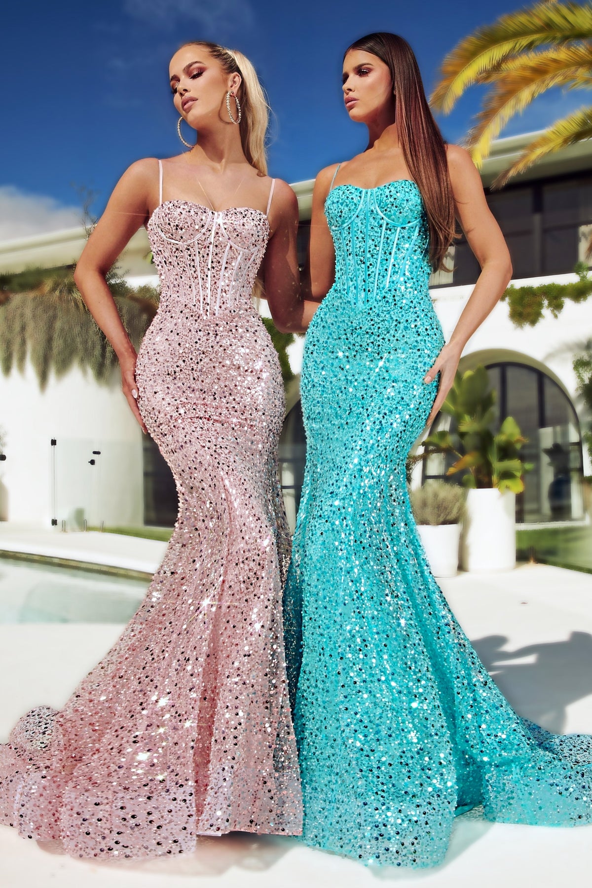 Portia and Scarlett: Shimmering Sequined Mermaid Gown for Captivating Occasions