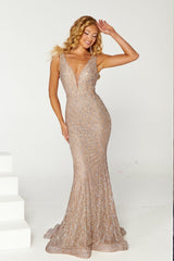 **Portia and Scarlett's Shimmering Sequin Lace Gown: An Ethereal Masterpiece for Formal Occasions**