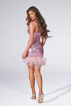 Portia and Scarlett: Shimmering Sequin Gown with Feather-Fringed Hemline