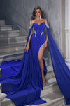 Portia and Scarlett: Shimmering Goddess Gown with Crystal Beadwork and Dramatic Cape