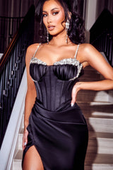 Indulge in Enchanting Elegance: Portia and Scarlett's Shimmering Corset Gown