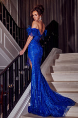 **Portia and Scarlett's Enchanting Cobalt Gown: Captivate with Intricate Embellishments and an Alluring Silhouette**