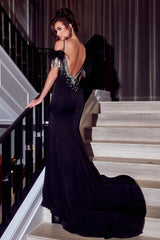 Enchanting Portia and Scarlett Gown: Shimmering Crystals and Feather-Embellished Elegance