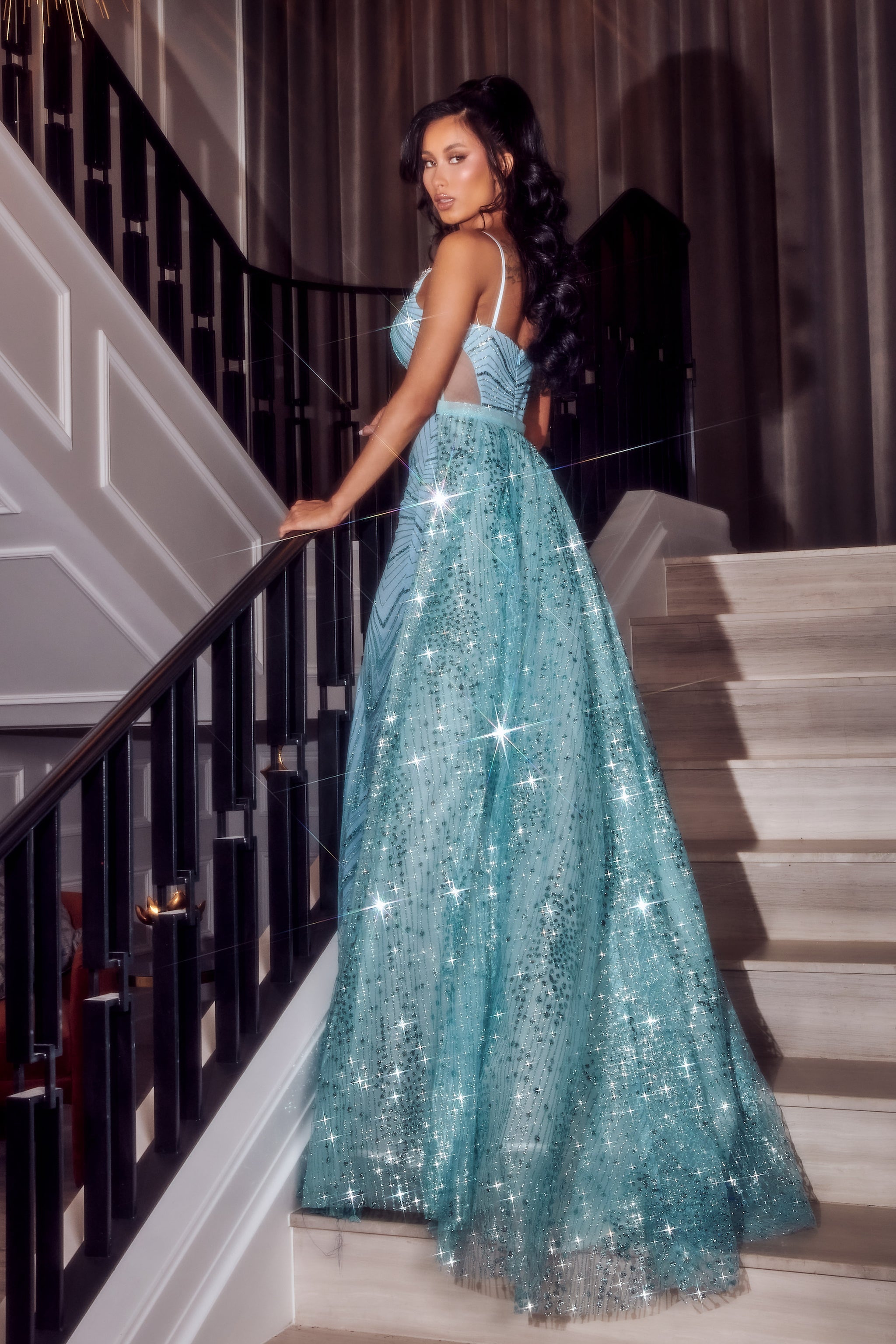 Portia and Scarlett PS23352: Shimmering Cracked Ice and Rhinestone Gown for Unforgettable Occasions