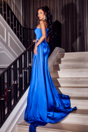 **Captivating Elegance: Portia and Scarlett's Cobalt Blue Gown**