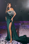 Portia and Scarlett: Beaded Bodice Gown with Asymmetrical Neckline for Red Carpet Glamour (PS23416)