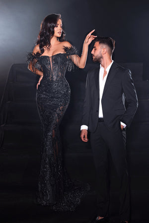 Portia and Scarlett's Enchanting Lace and Bead Gown for Unforgettable Occasions