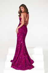 **Captivating Allure: Portia and Scarlett's Enchanting Magenta Gown**