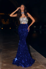 Captivating Radiance: Portia and Scarlett's Shimmering Mermaid Gown (PS24614)