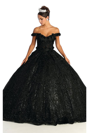 Quinceanera Dress Ball Gown Embroidered Glitter Off Shoulder LK169 - BLACK / 2 - Dress